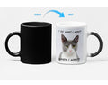 Heat Sensitive Color Changing Coffee Mug with a Bossy Kitten Vibe: white, black gray-and-white cat, cartoon-like photo print