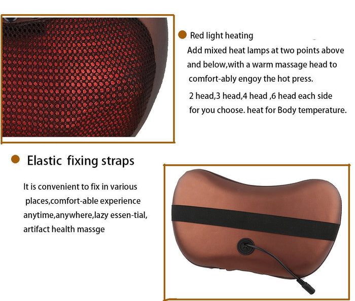 Heated Portable Neck and Shoulder Massager: black, red massage pillow/cushion, minimal functional style