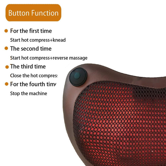 Heated Portable Neck and Shoulder Massager: black, red massage pillow/cushion, minimal functional style