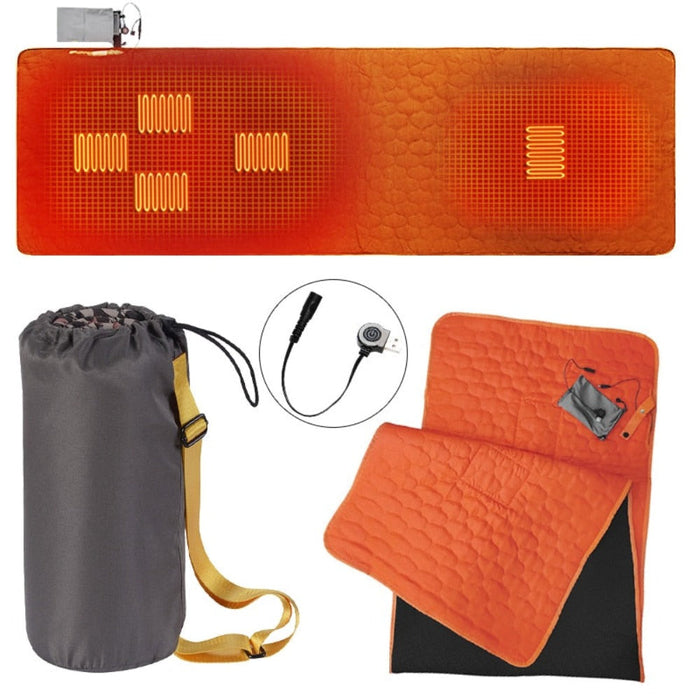 Heated USB Portable Camping Mat for Outdoor Sleeping: blue, orange heated sleeping bag with carrying sack, outdoor camping ge