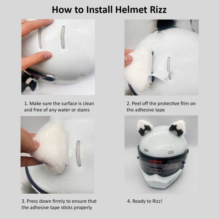 Helmet Rizz: Cat Ears Helmet Ornaments: white, black cat-themed, cute novelty style