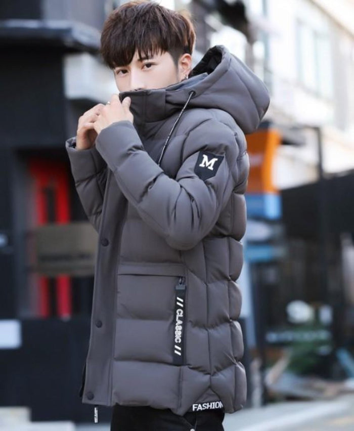 High Collar Men's Puffer Jacket with Detachable Hood: black puffer jacket, minimal casual style