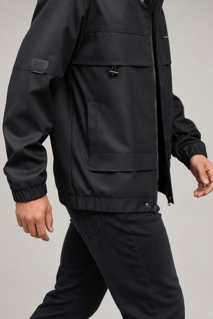 High Collar Windproof Jacket for Men Black