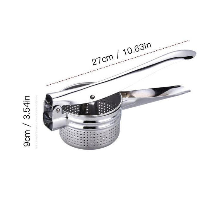 High-Quality Stainless Steel Fruit and Vegetable Squeezer: silver, black potato ricer/masher, functional kitchen utensil styl