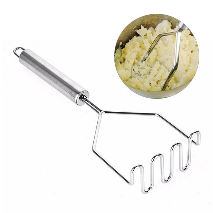 High-Quality Stainless Steel Sturdy Masher for Potatoes and Other Foods: silver, metallic gray handheld potato masher, minima