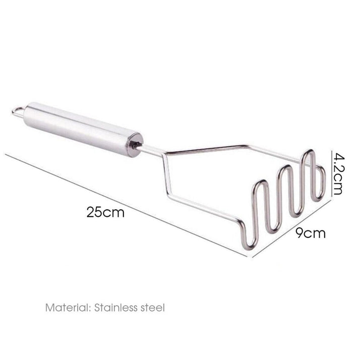 High-Quality Stainless Steel Sturdy Masher for Potatoes and Other Foods: silver, metallic gray handheld potato masher, minima