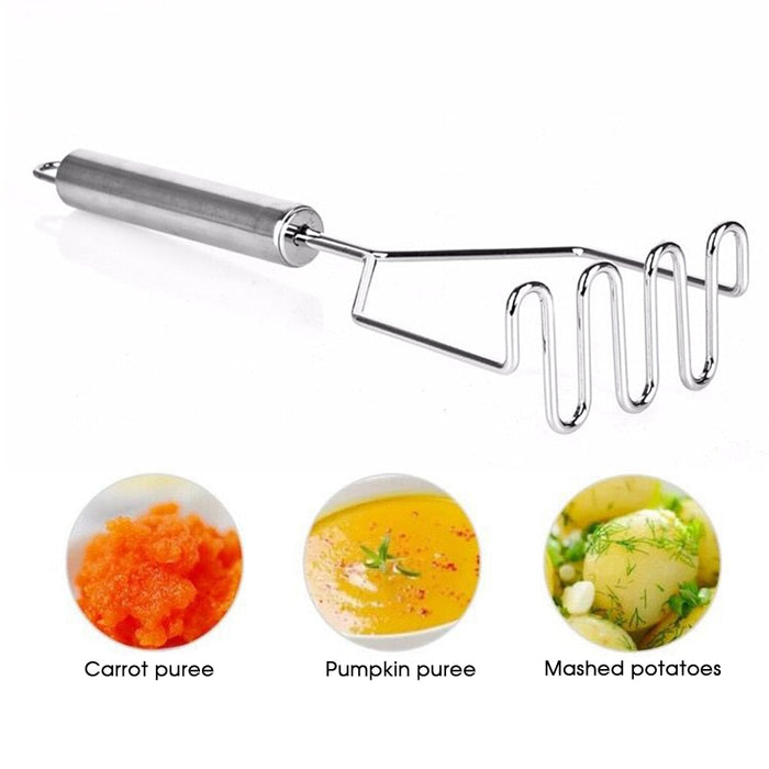 High-Quality Stainless Steel Sturdy Masher for Potatoes and Other Foods: silver, metallic gray handheld potato masher, minima