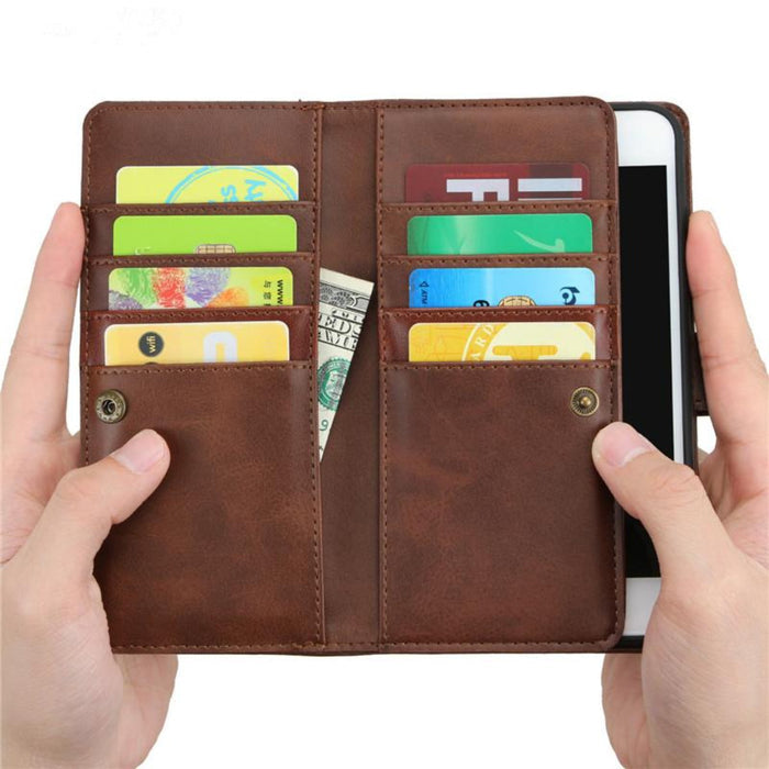 High-Quality Vegan Leather Case for iPhone: brown, black flip stand card slot phone case wallet, minimal functional style