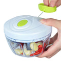 High Velocity Multi-Purpose Food Processor: white, lime green manual pull-cord food chopper, minimal functional kitchen tool