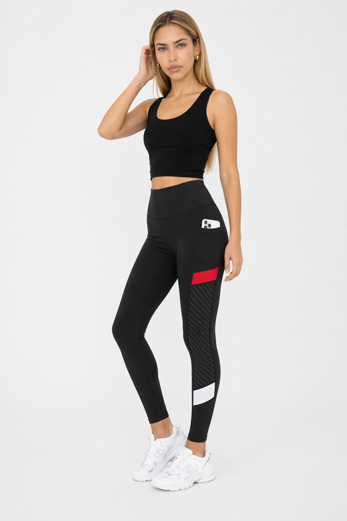 High Waisted Yoga Leggings with Dynamic Fit and Convenient Side Pockets Black