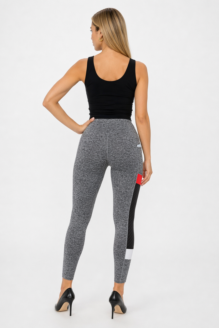 High Waisted Yoga Leggings with Dynamic Fit and Convenient Side Pockets Gray