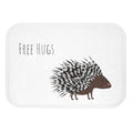 Hilarious Porcupine Hugger Bath Mat: white, black porcupine, cartoon minimal style