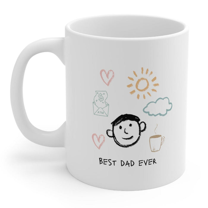 Hilarious Superb Father Forever Coffee Tea Mug: white, black father/dad theme, minimal hand-drawn cartoon style
