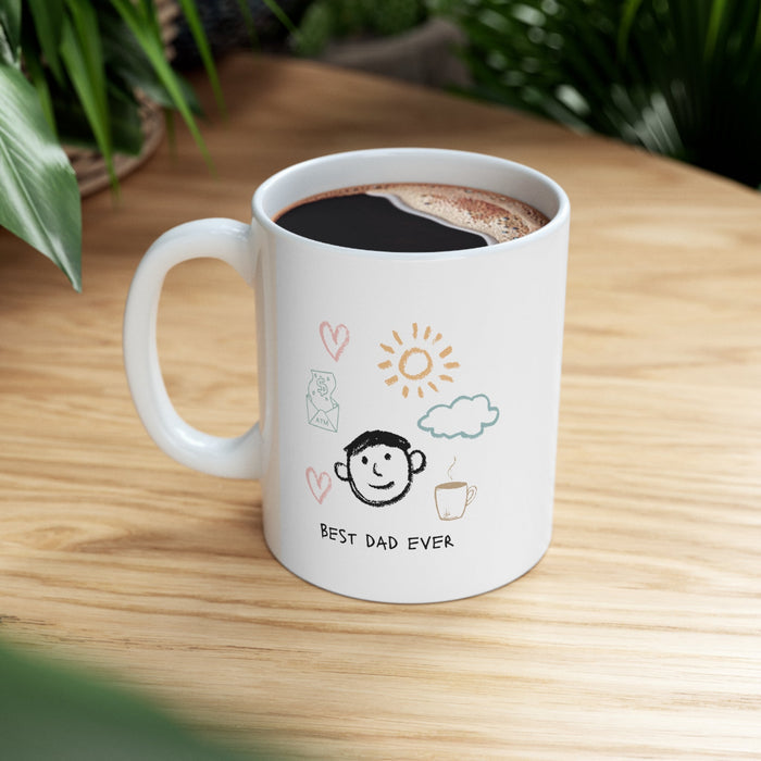 Hilarious Superb Father Forever Coffee Tea Mug: white, black father/dad theme, minimal hand-drawn cartoon style
