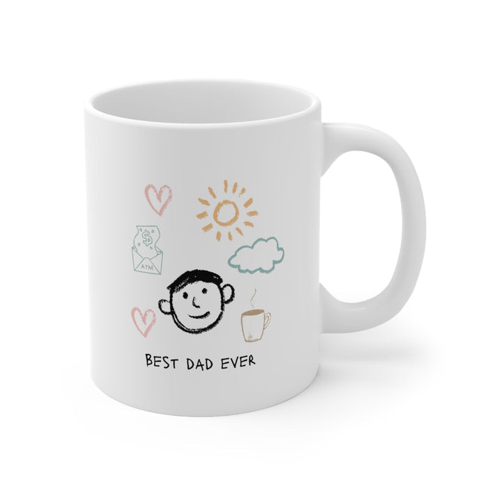 Hilarious Superb Father Forever Coffee Tea Mug: white, black father/dad theme, minimal hand-drawn cartoon style