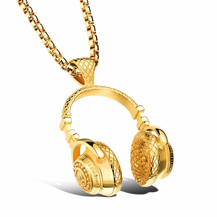 Hip Hop Necklace: A Stylish Headphone Pendant: silver, black headphones, detailed miniature accessory style