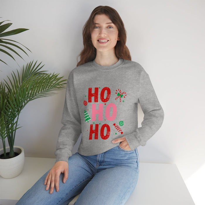 Holiday Sweatshirt for Women: green, red Christmas holiday theme, festive graphic style