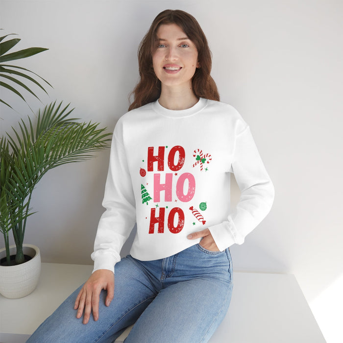 Holiday Sweatshirt for Women: green, red Christmas holiday theme, festive graphic style