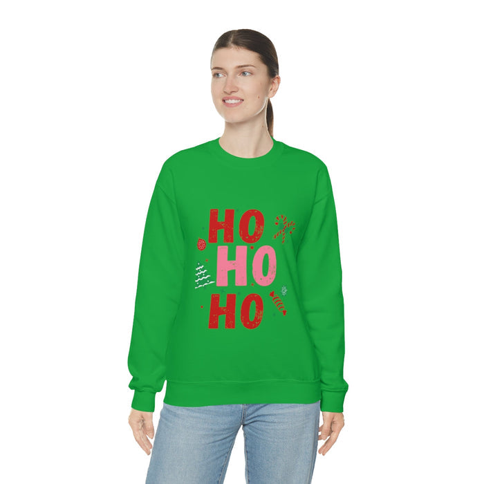Holiday Sweatshirt for Women: green, red Christmas holiday theme, festive graphic style