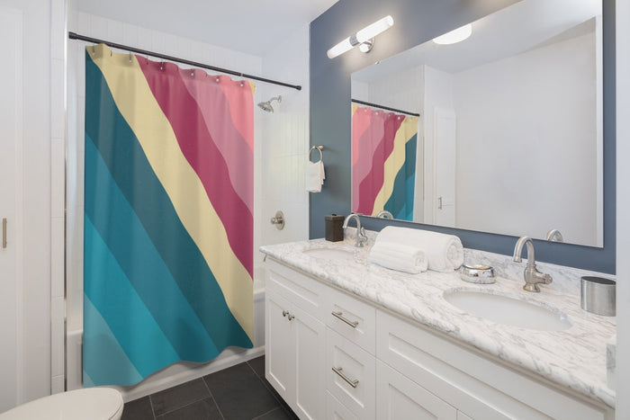 Home Decor, Striped Shower Curtains: Emphasizing Style for Your Bathroom: teal, turquoise shower curtain, minimal geometric s