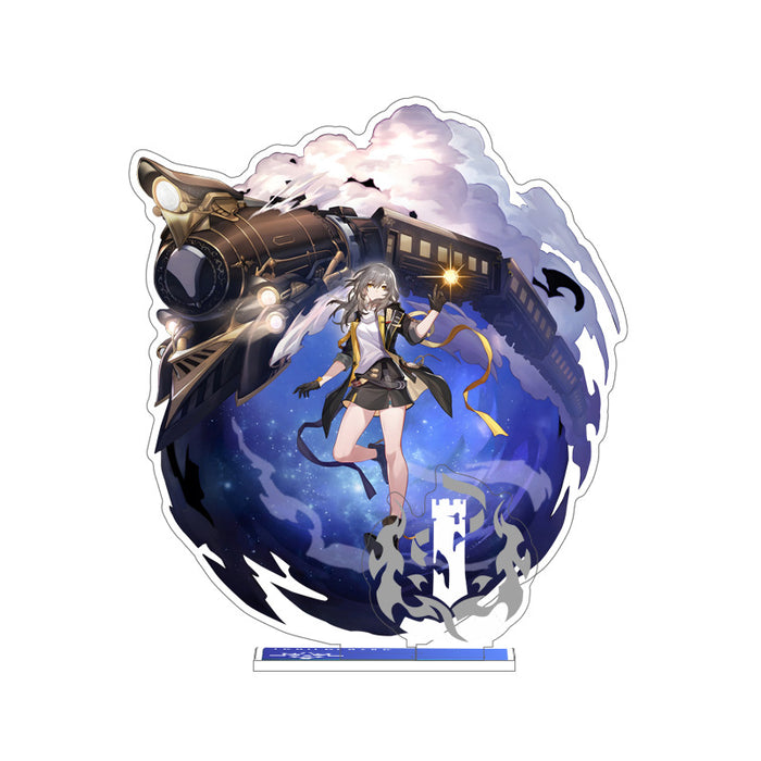 Honkai Star Rail Acrylic Stand: blue, black anime-style male character with a steam locomotive, anime fantasy illustration st