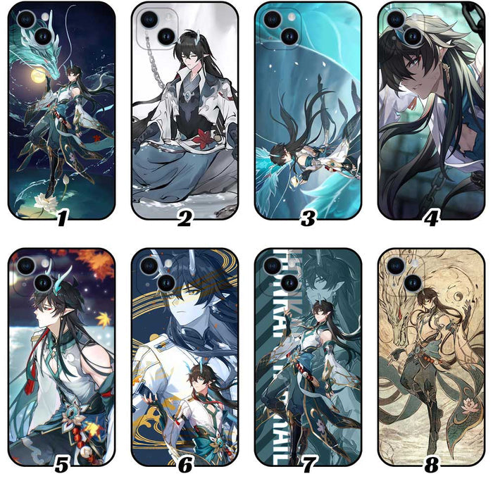 Honkai Star Rail Dan Feng Phone Case: black, teal anime-style male character, anime, fantasy, illustrated style