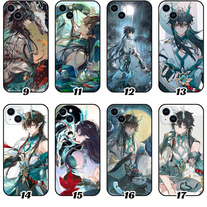 Honkai Star Rail Dan Feng Phone Case: black, teal anime-style male character, anime, fantasy, illustrated style