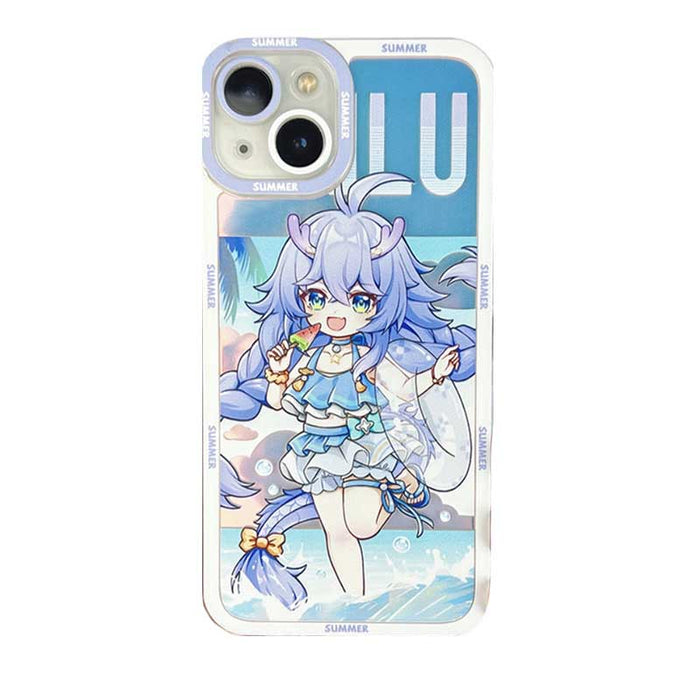 Honkai Star Rail iPhone Cases: white, light blue anime-style blue-haired girl character, kawaii anime cartoon style