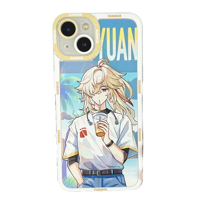 Honkai Star Rail iPhone Cases: white, light blue anime-style blue-haired girl character, kawaii anime cartoon style