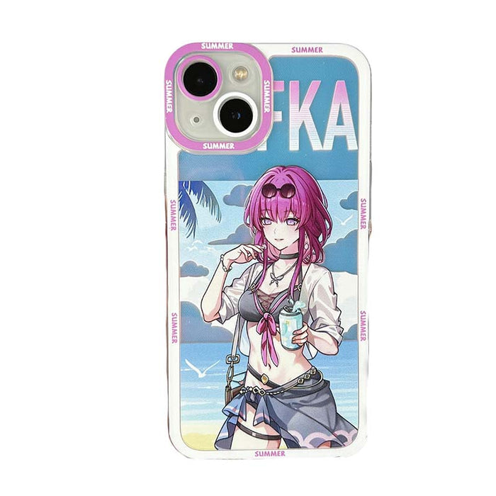 Honkai Star Rail iPhone Cases: white, light blue anime-style blue-haired girl character, kawaii anime cartoon style