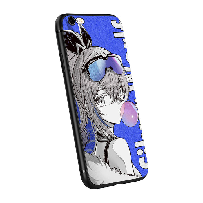 Honkai Star Rail Phone Case, Himeko: blue, black anime-style girl character, anime, cartoon graphic style