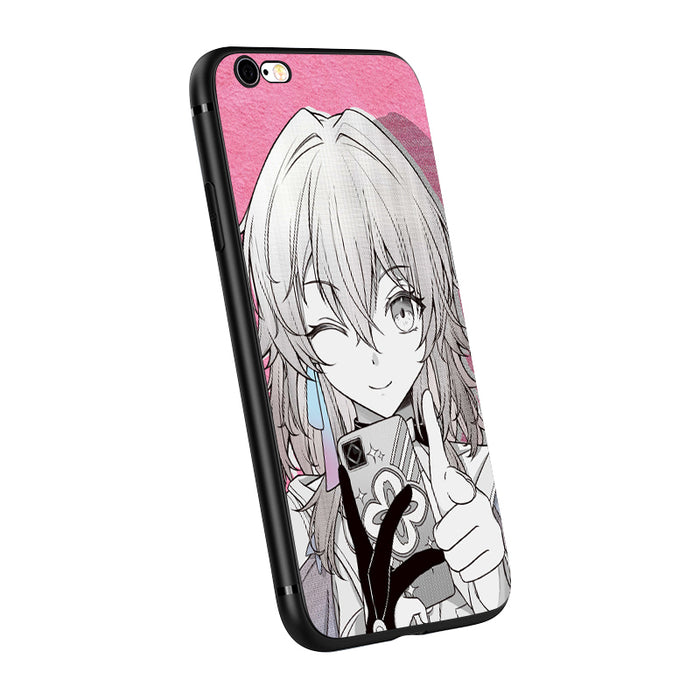 Honkai Star Rail Phone Case, Himeko: blue, black anime-style girl character, anime, cartoon graphic style
