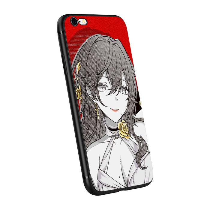 Honkai Star Rail Phone Case, Himeko: blue, black anime-style girl character, anime, cartoon graphic style
