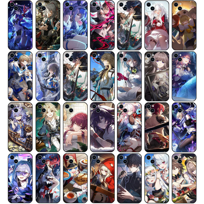 Honkai Star Rail Phone Cases with HSR Light Cone Art: blue, black anime-style characters, anime, fantasy, character art style