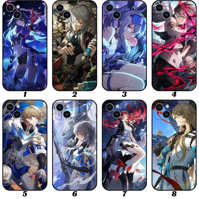 Honkai Star Rail Phone Cases with HSR Light Cone Art: blue, black anime-style characters, anime, fantasy, character art style