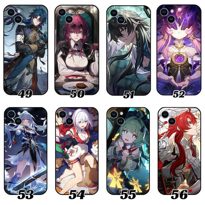 Honkai Star Rail Phone Cases with HSR Light Cone Art: blue, black anime-style characters, anime, fantasy, character art style