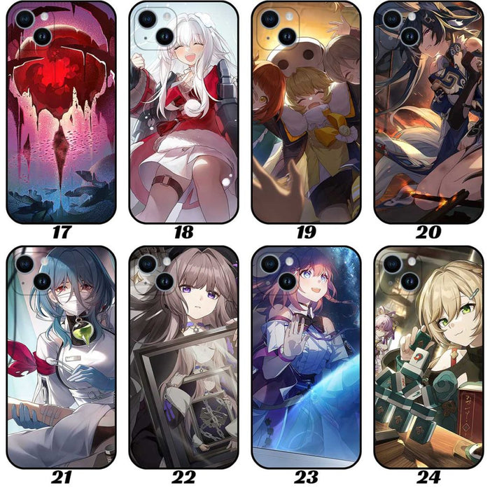 Honkai Star Rail Phone Cases with HSR Light Cone Art: blue, black anime-style characters, anime, fantasy, character art style