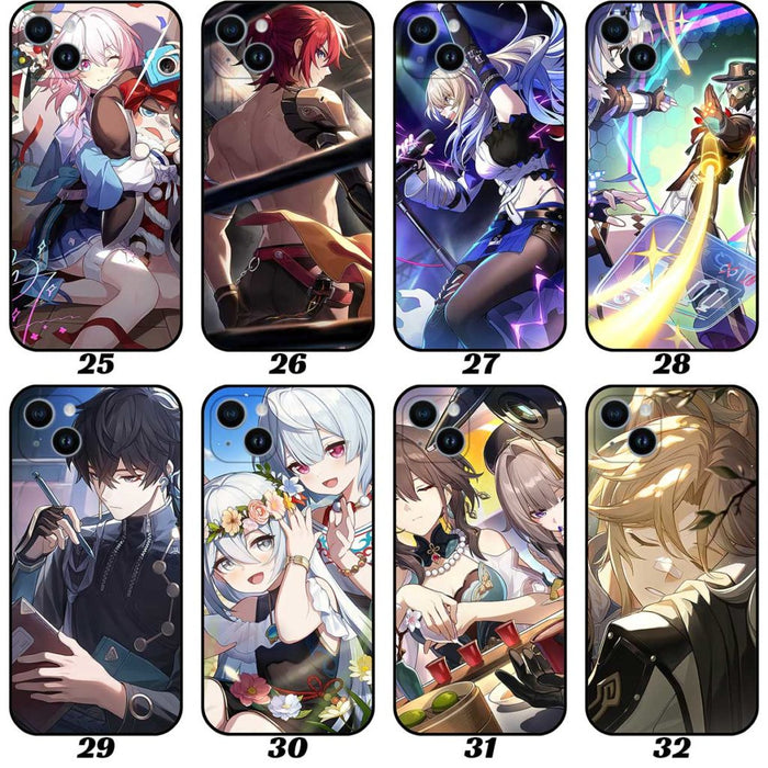 Honkai Star Rail Phone Cases with HSR Light Cone Art: blue, black anime-style characters, anime, fantasy, character art style