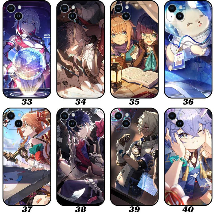 Honkai Star Rail Phone Cases with HSR Light Cone Art: blue, black anime-style characters, anime, fantasy, character art style
