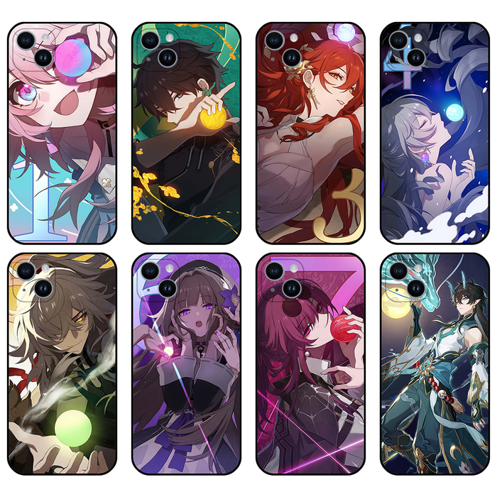 Honkai Star Rail Phone Cases: black, pink anime-style characters, anime, cartoon style