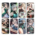 Honkai Star Rail Qingque Phone Cases: green, black anime-style female character, anime, illustrated, decorative style