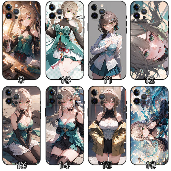 Honkai Star Rail Qingque Phone Cases: green, black anime-style female character, anime, illustrated, decorative style