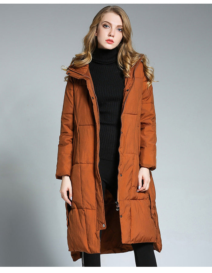 Hooded Winter Puffer Jacket for Women: rust orange, black long padded coat, minimal casual winterwear style
