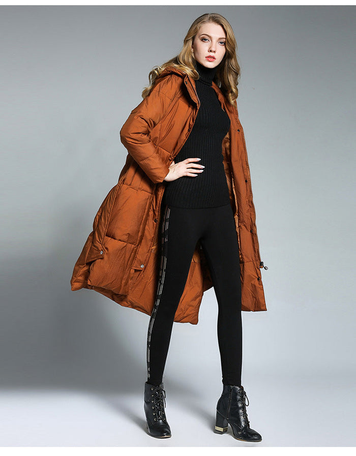 Hooded Winter Puffer Jacket for Women: rust orange, black long padded coat, minimal casual winterwear style