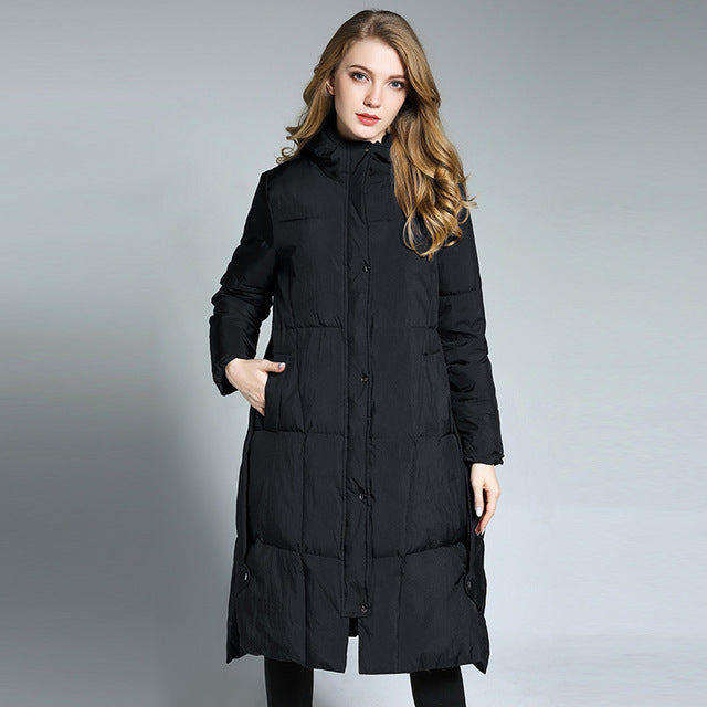 Hooded Winter Puffer Jacket for Women: rust orange, black long padded coat, minimal casual winterwear style