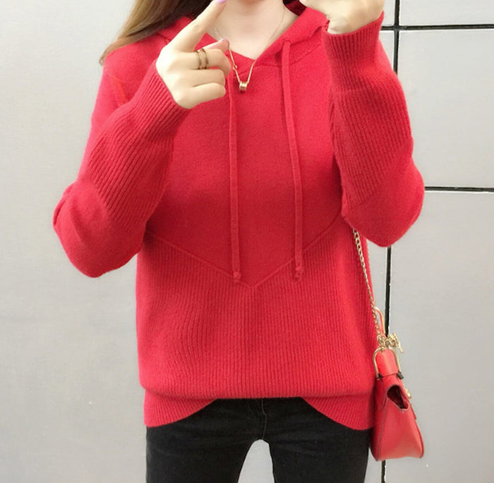 Hooded Women's Pullover Sweater: cream, off-white hooded sweater, minimal casual style