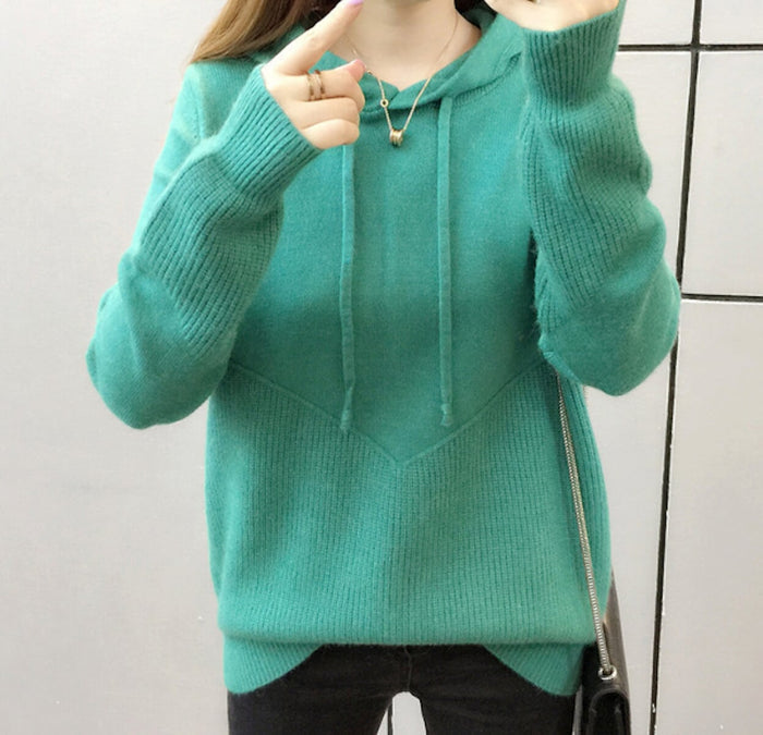 Hooded Women's Pullover Sweater: cream, off-white hooded sweater, minimal casual style