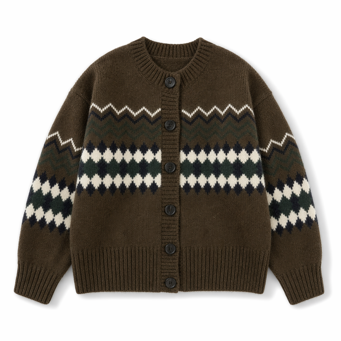 Horizontal Patterned Button-Front Women's Cardigan Brown