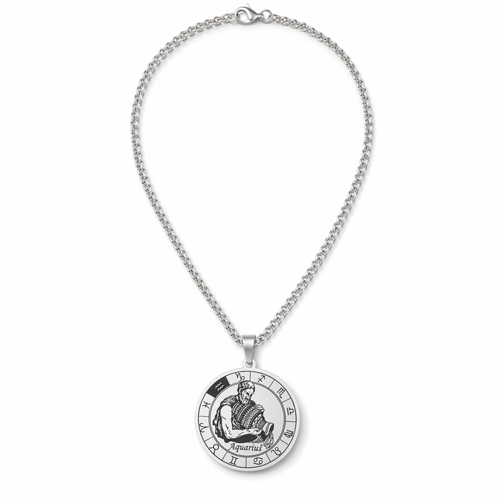 Horoscope Pendant Necklace - Unisex Round Design Aquarius