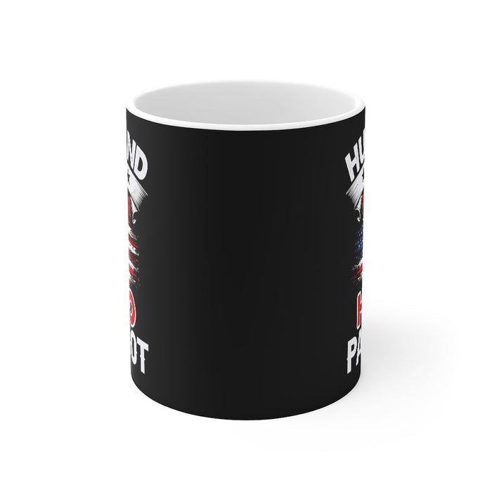 Husband, Father, Guardian, Champion, Citizen Mug: black, white patriotic husband/dad/protector hero theme, bold patriotic gra